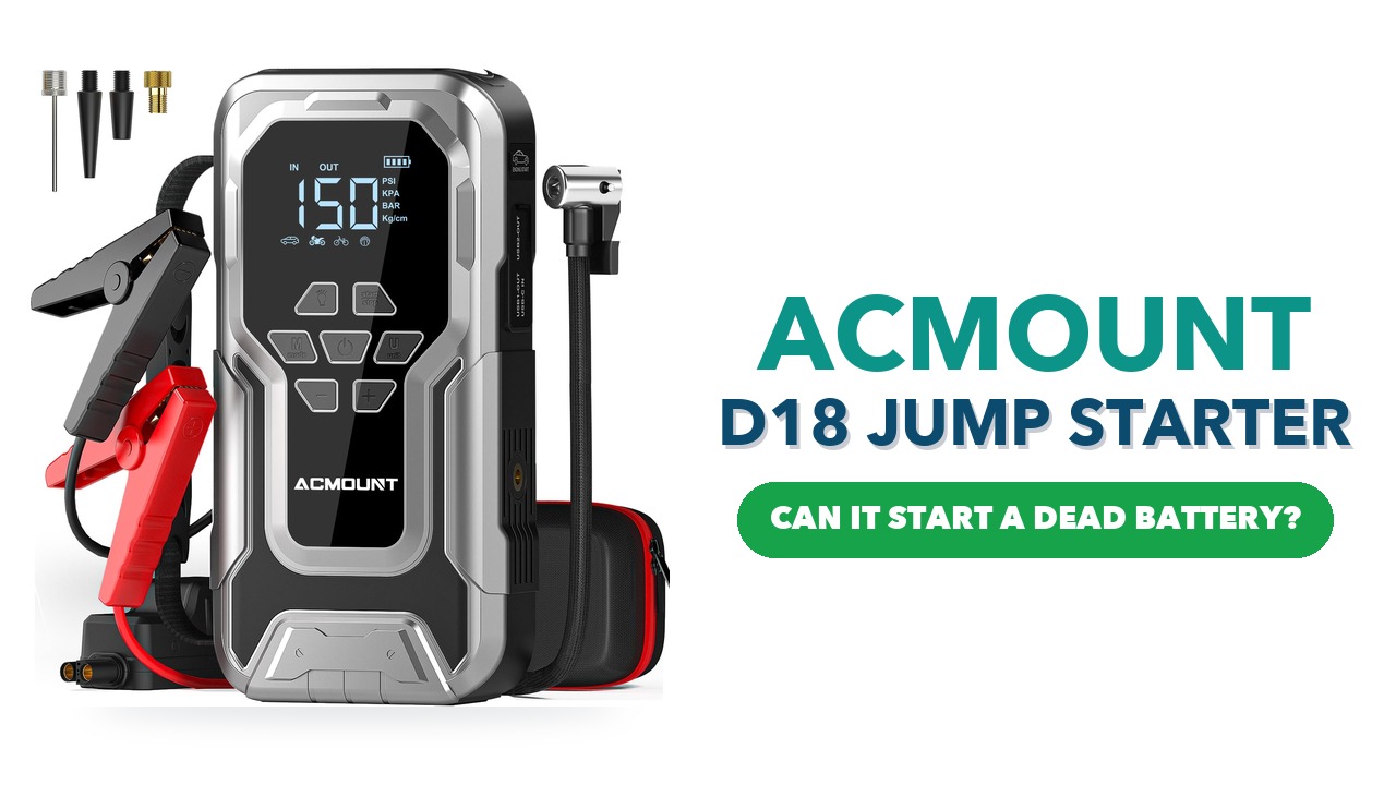 Acmount D18 jump starter with built-in air compressor and clamps