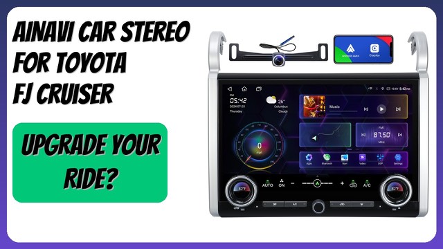 AINAVI 15-inch touchscreen car stereo fitted to a Toyota FJ Cruiser dashboard