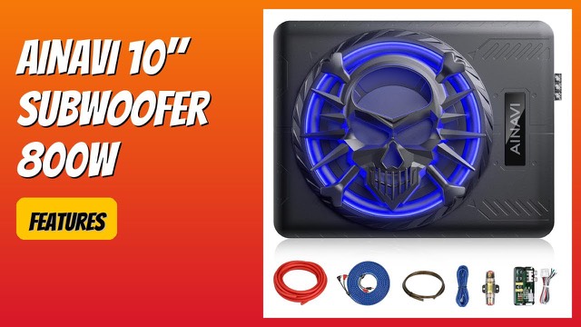 AINAVI SW-10 slim 10-inch powered car subwoofer with blue LED light