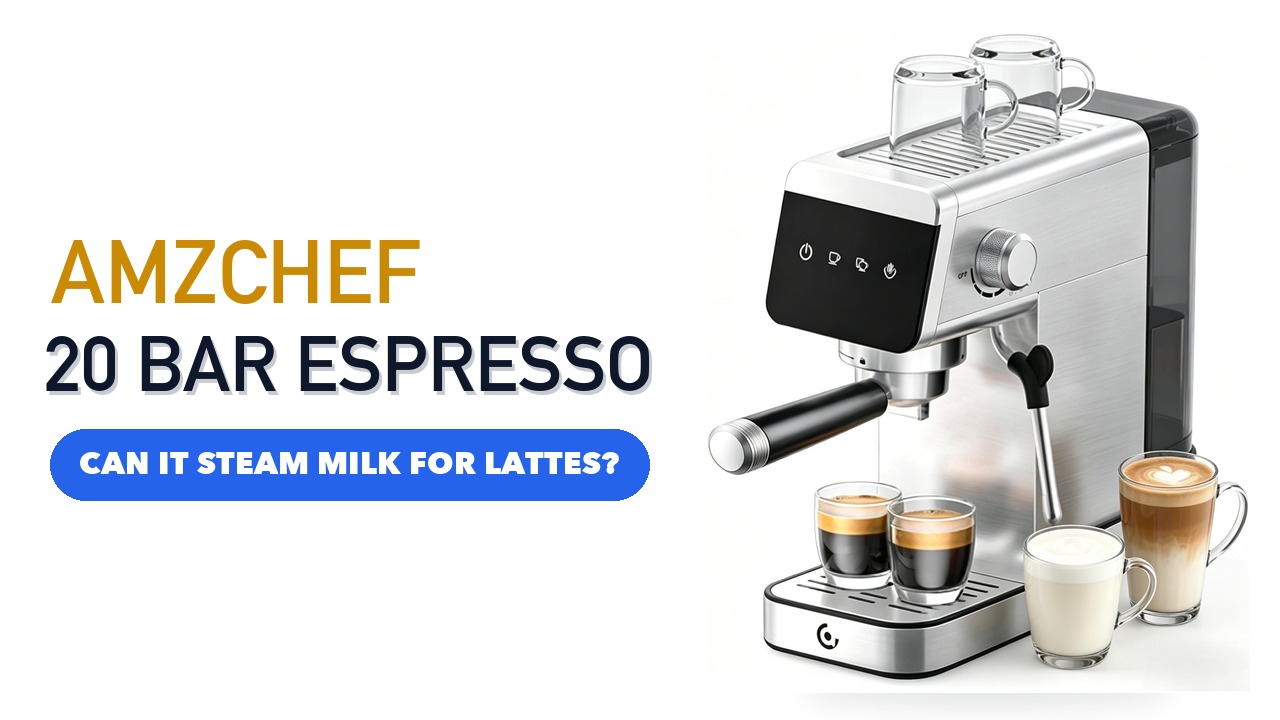 AMZCHEF EM1507 compact espresso machine in matte silver with portafilter and steam wand