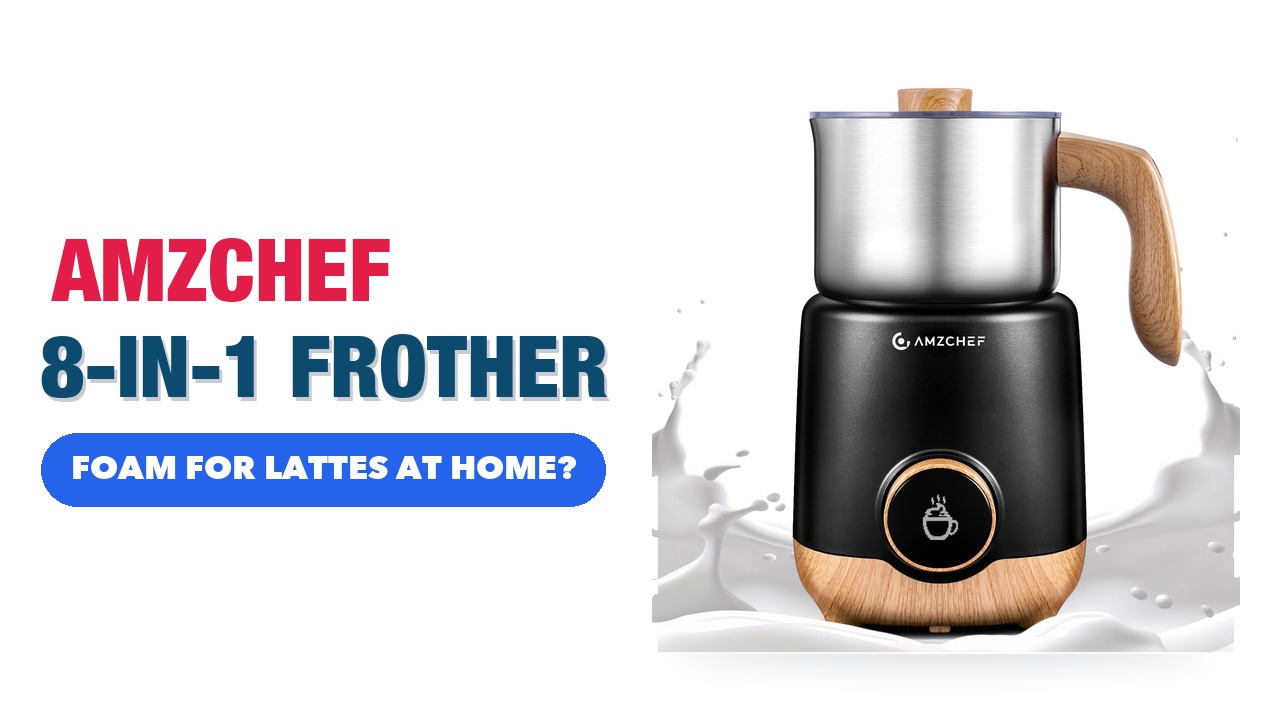 AMZCHEF 8-in-1 induction milk frother and steamer in black on a white background