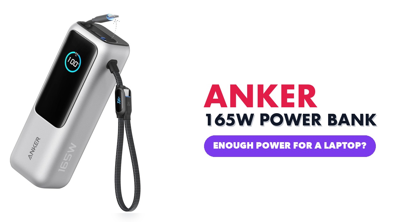 Anker Laptop Power Bank 25,000mAh with its built-in USB-C cables on a white background