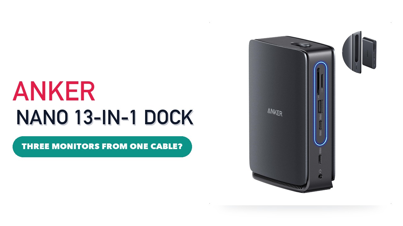 Anker Nano 13-in-1 docking station standing upright, with its detachable hub beside it