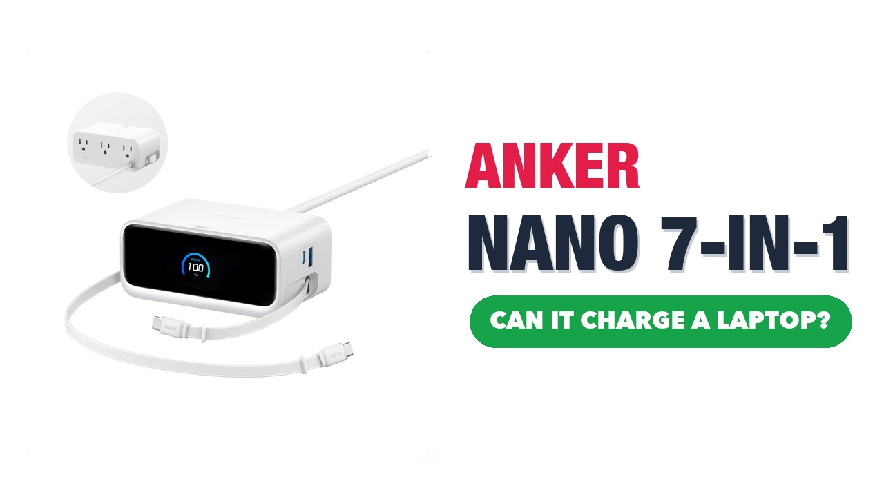 White Anker Nano Charging Station with its display, side ports and two retractable USB-C cables on a white background