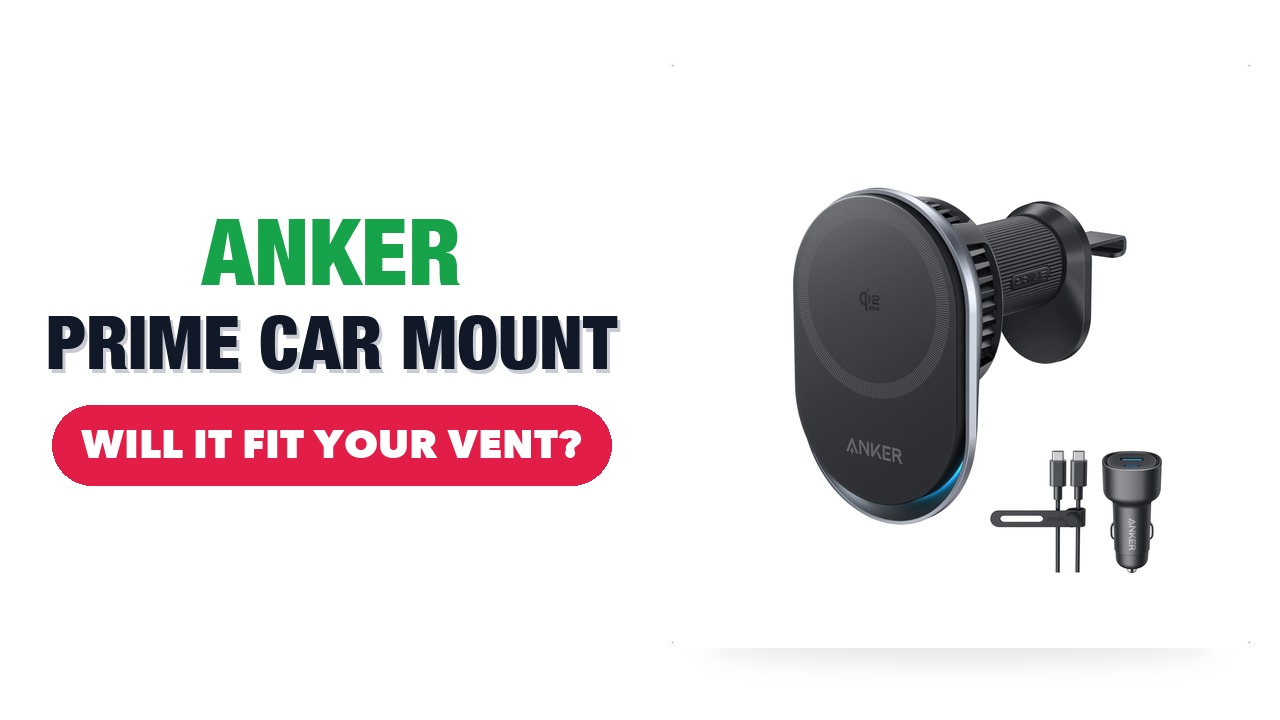Anker Prime Qi2 wireless car charger mount with its car adapter and cable on a white background