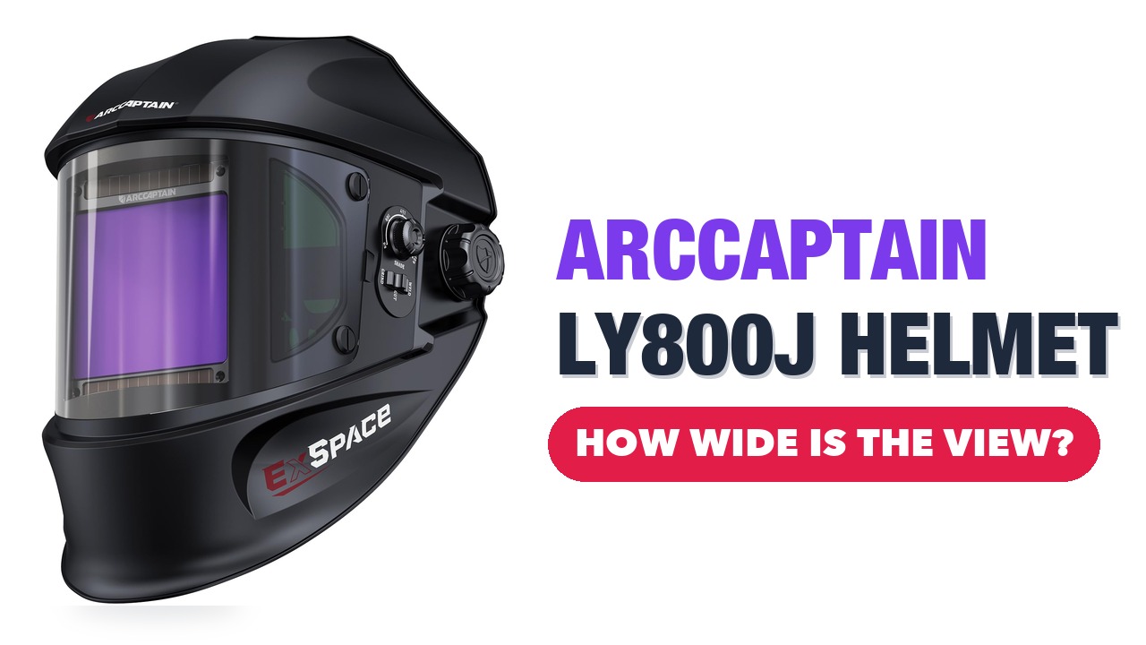 Black ARCCAPTAIN LY800J auto-darkening welding helmet with a wide front lens and side windows on a white background