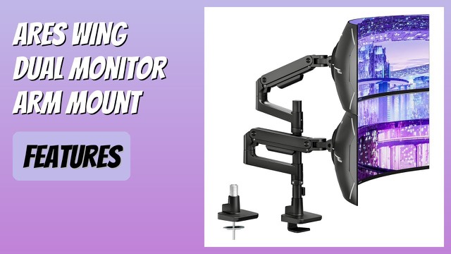 ARES WING black dual monitor arm with two stacked screens