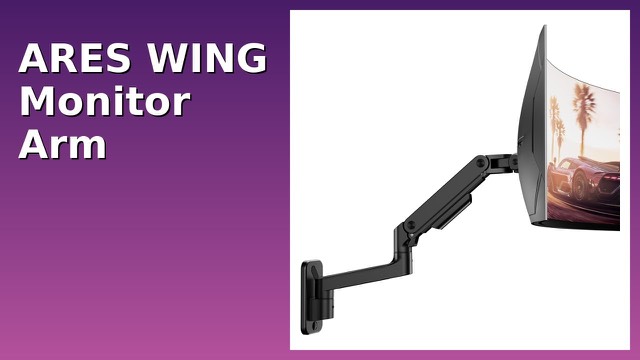ARES WING black gas spring wall mount arm holding an ultrawide monitor
