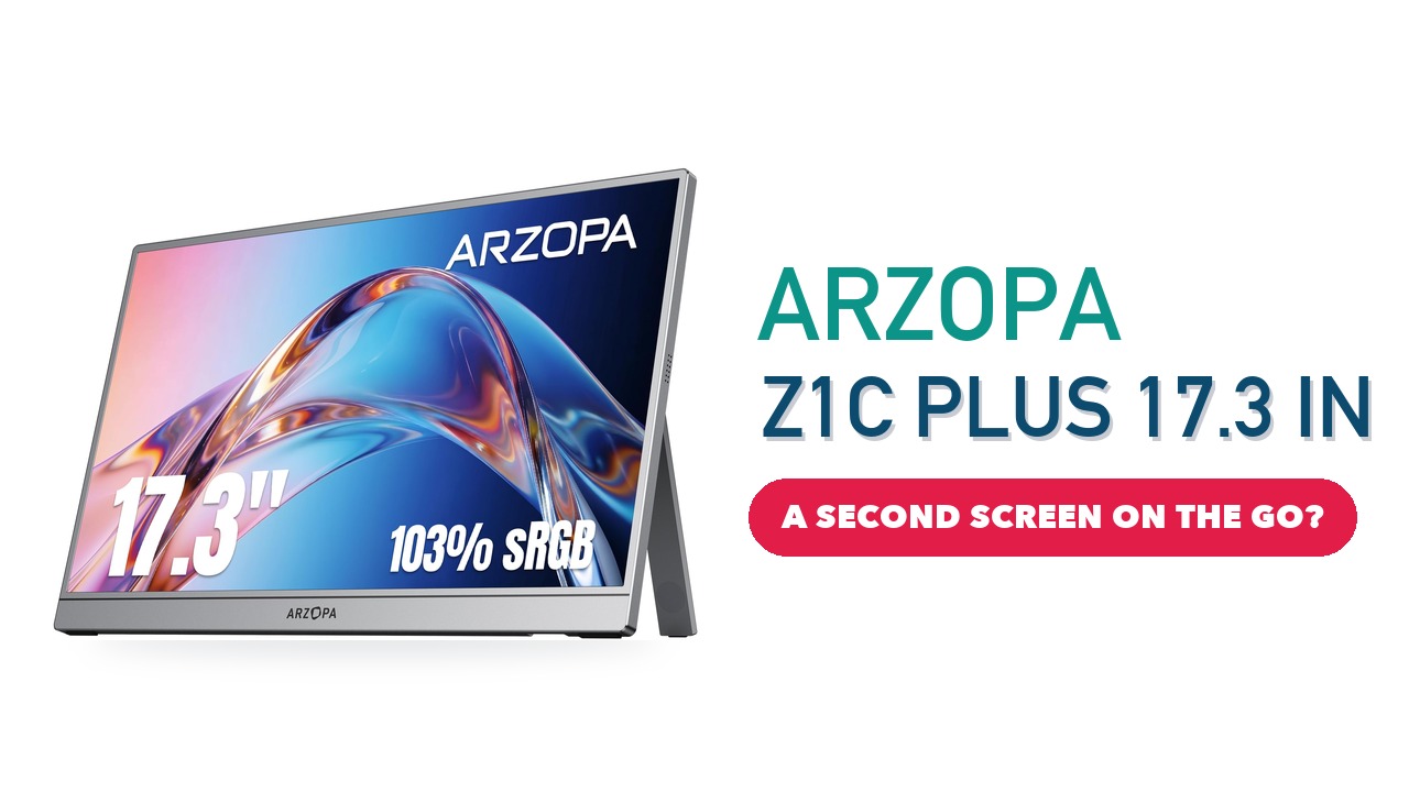 ARZOPA Z1C Plus 17.3-inch portable monitor on its built-in stand