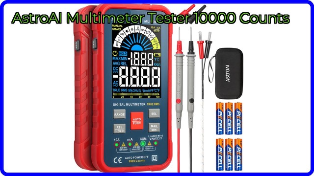 AstroAI digital multimeter with colour LCD screen and test leads