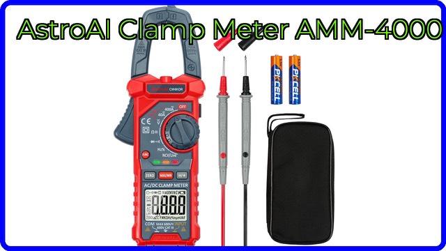 AstroAI digital clamp meter with jaw open and backlit display
