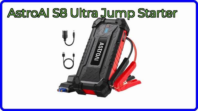 AstroAI S8 Ultra red portable jump starter with smart jumper cables
