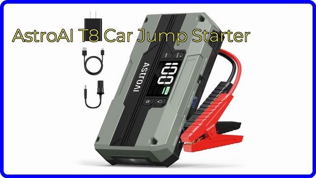 AstroAI T8 portable car jump starter with clamps and LED screen