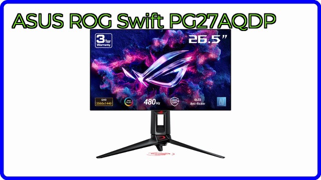 ASUS ROG Swift OLED PG27AQDP gaming monitor on a stand