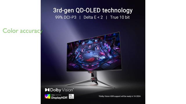ASUS ROG Swift 32-inch 4K QD-OLED gaming monitor on a desk