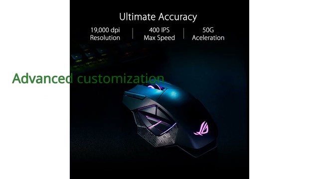 ASUS ROG wireless gaming mouse with RGB lighting on a magnetic charging stand