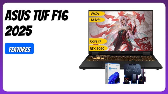 ASUS TUF F16 gaming laptop in Jaeger Gray with a 16-inch display