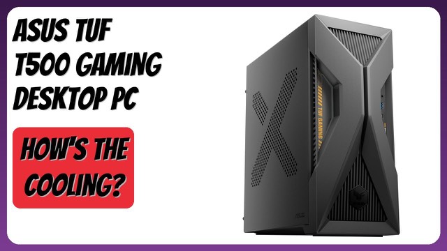 ASUS TUF Gaming T500 tower PC with transparent side panel and yellow accents