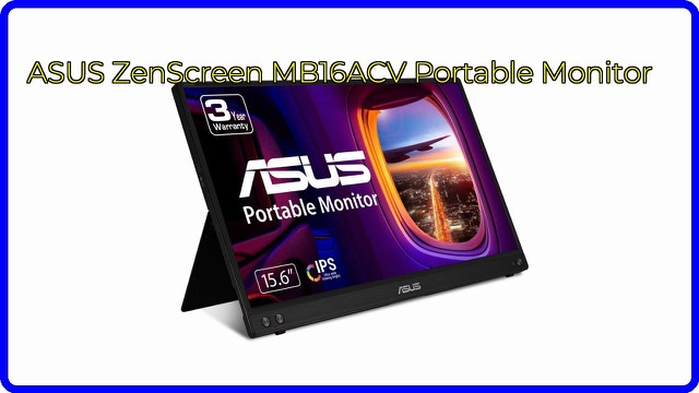 ASUS ZenScreen MB16ACV portable monitor on a stand beside a laptop