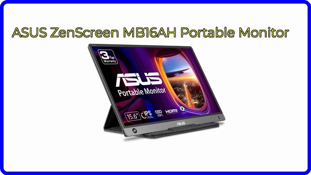 ASUS ZenScreen MB16AH portable monitor beside a laptop