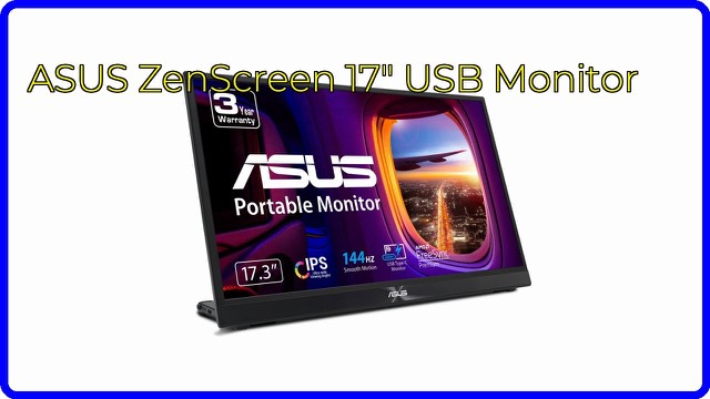 ASUS ZenScreen MB17AHG portable USB monitor on a desk beside a laptop