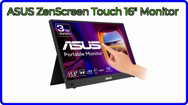 ASUS ZenScreen Touch MB16AMTR slim portable monitor on its kickstand