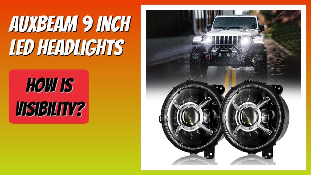 Pair of 9-inch round Auxbeam LED headlights with an X-shaped light signature