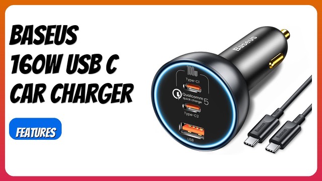 Baseus 160W three-port USB-C car charger with LED light