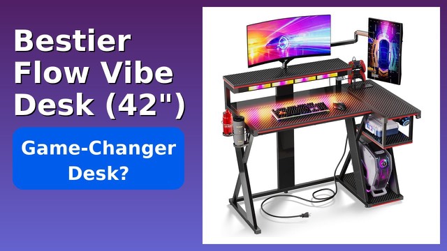 Bestier Flow Vibe corner gaming desk in black and red with LED lighting