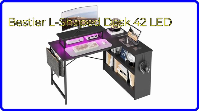 Bestier black L-shaped corner desk with LED monitor stand