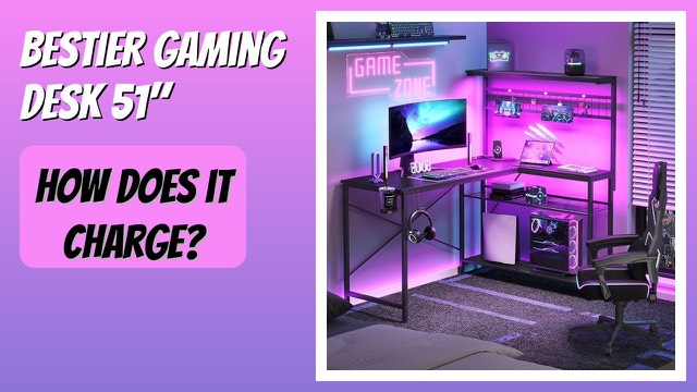 Bestier H103 L-shaped gaming desk in carbon fibre black with LED lights