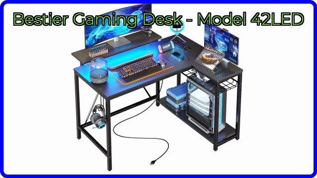 Bestier black carbon-fibre-look L-shaped corner desk with LED lighting