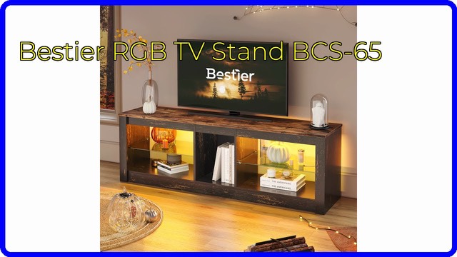Bestier black and gold TV stand with RGB LED lights and glass shelves