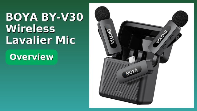 BOYA BY-V30 wireless lavalier microphone with USB-C receiver and charging case