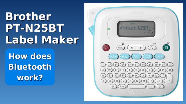Brother P-touch PT-N25BT handheld label maker with a coloured label tape