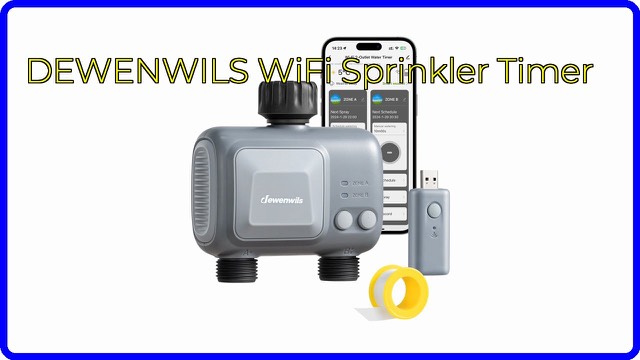 DEWENWILS two-outlet WiFi hose timer attached to an outdoor tap