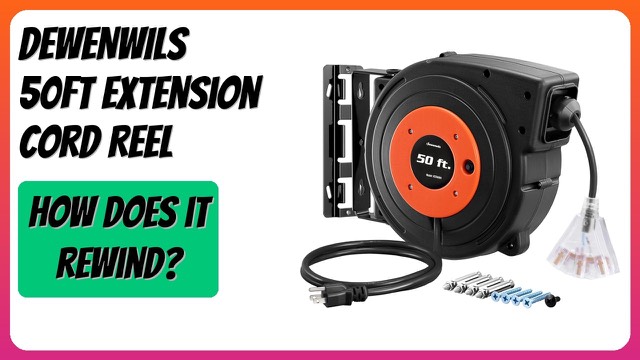 DEWENWILS 50ft retractable extension cord reel with lighted triple outlet