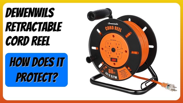 DEWENWILS DL-615 extension cord reel with four outlets and metal stand
