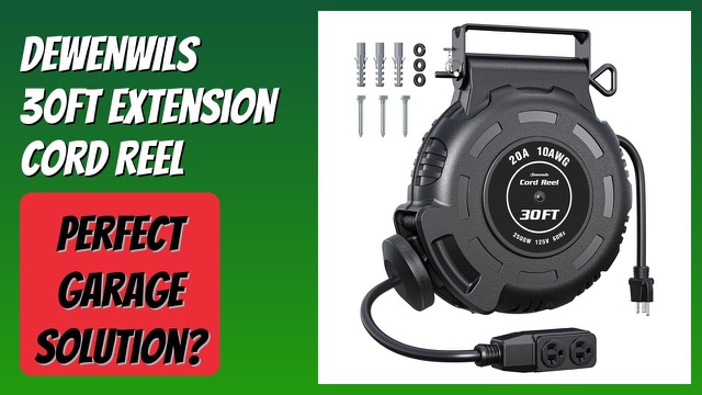 DEWENWILS retractable extension cord reel with four outlets mounted in a workshop