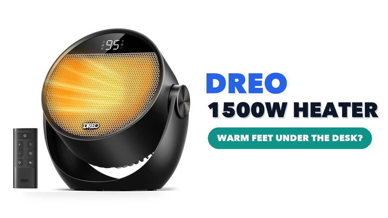 DREO 1500W space heater with its display and remote control