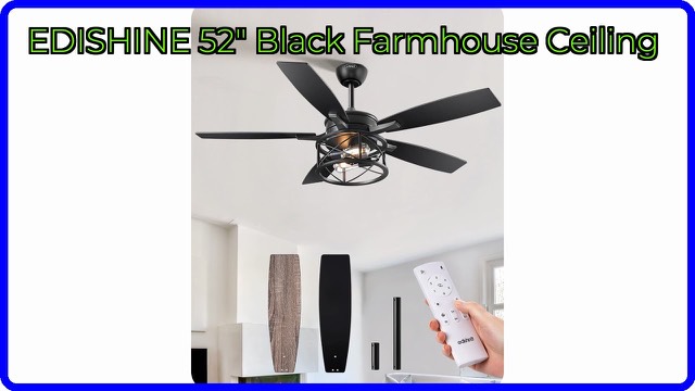 EDISHINE black farmhouse ceiling fan with five wooden blades and light