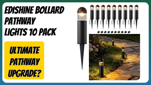 EDISHINE matte black bollard path lights along a garden walkway