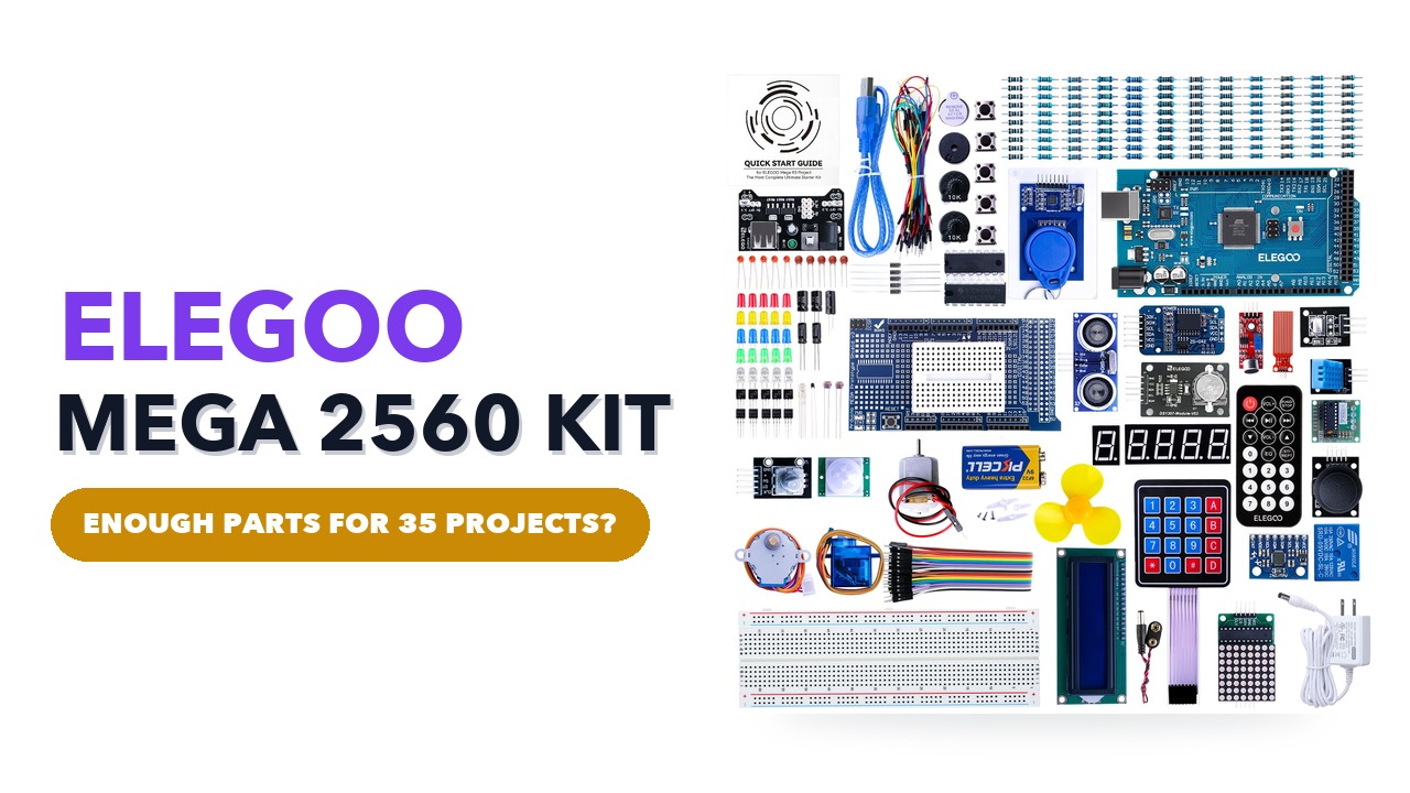 ELEGOO Mega 2560 R3 Starter Kit components laid out on a white background
