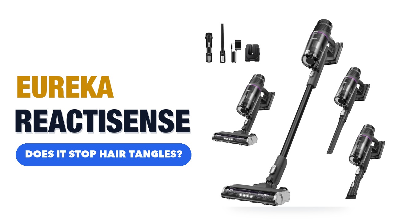 Eureka ReactiSense NEC440BK cordless stick vacuum in black on a white background