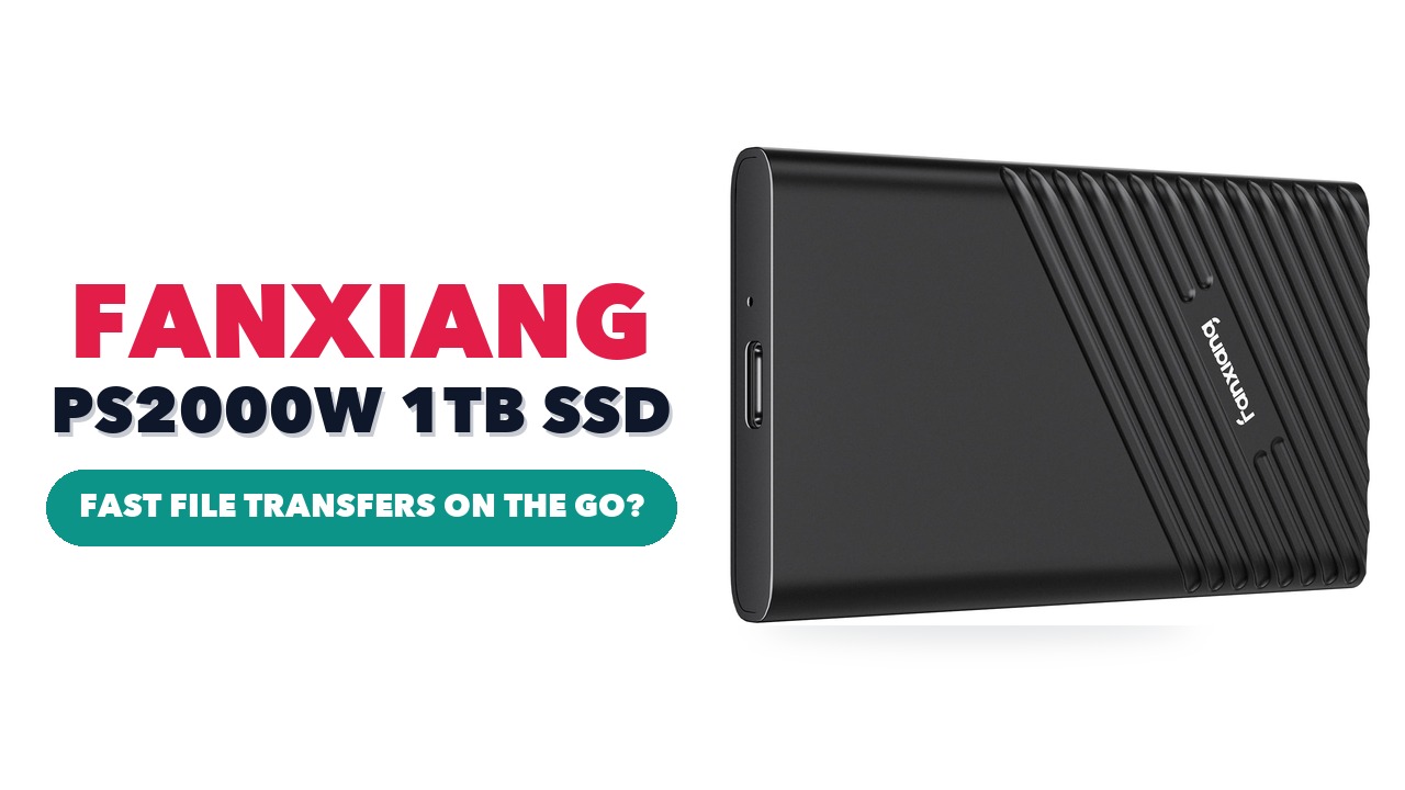 fanxiang PS2000W portable SSD, a slim black aluminium drive with a ribbed pattern, on a white background