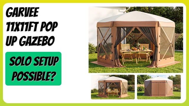 Garvee brown six-sided pop-up gazebo with mesh panels
