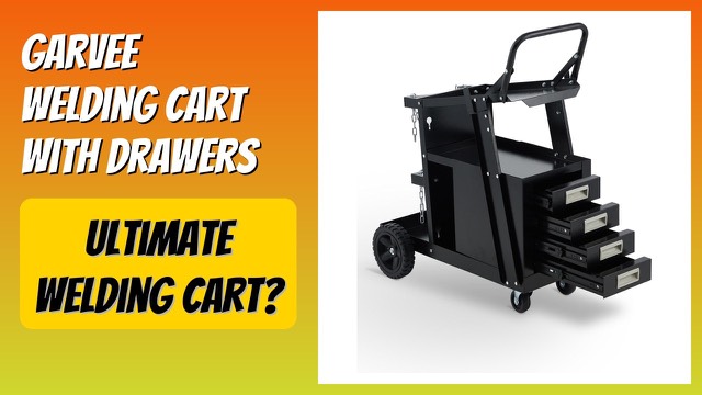 Black Garvee welding cart on wheels with gas cylinder slots and shelves