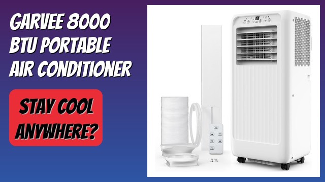Garvee 8000 BTU portable air conditioner in white with a vent hose