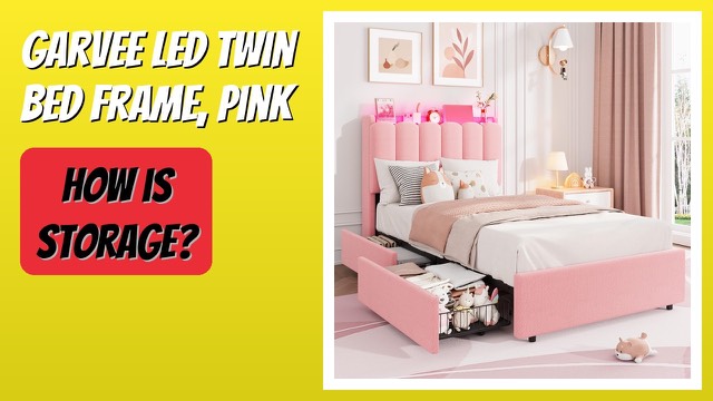 Garvee pink boucle twin bed frame with LED headboard and drawers