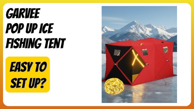 Garvee red and black pop-up ice fishing shelter on a frozen lake